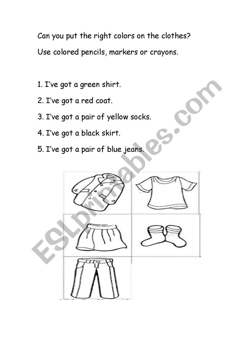Colouring Clothes worksheet