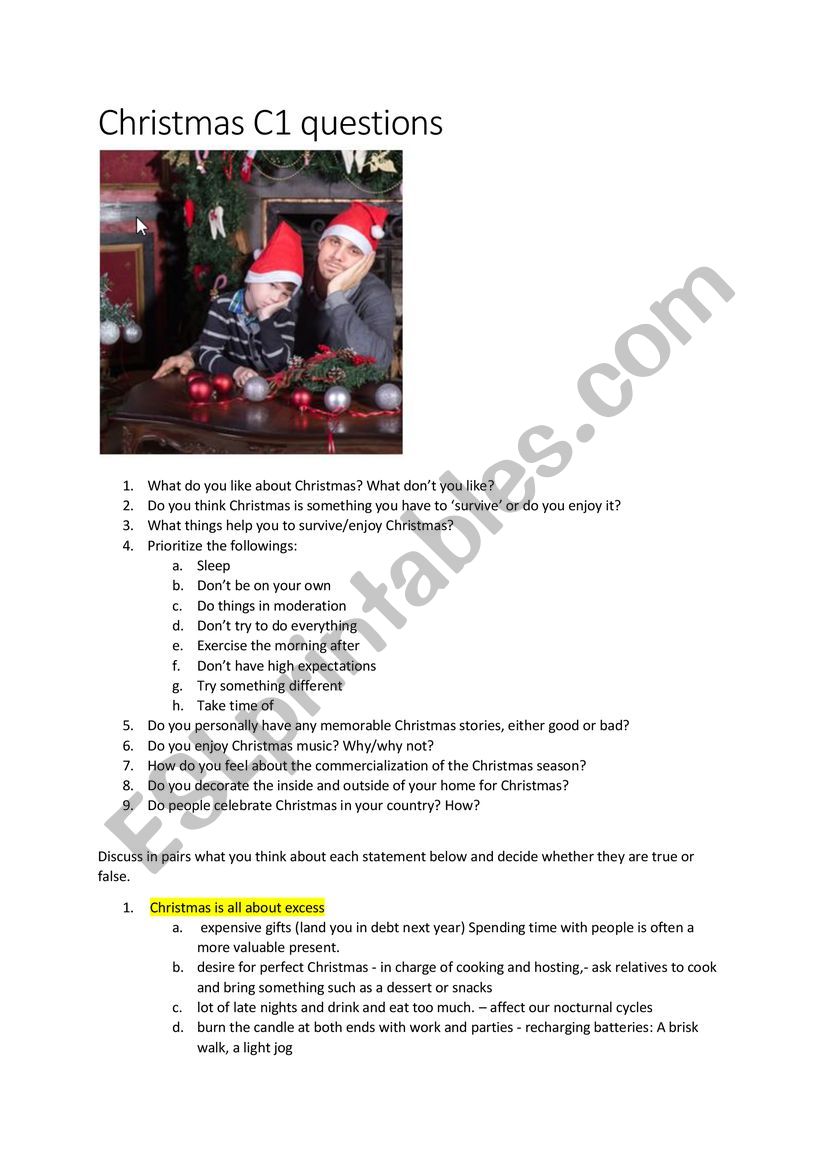 Christmas Questions B2/C1 worksheet