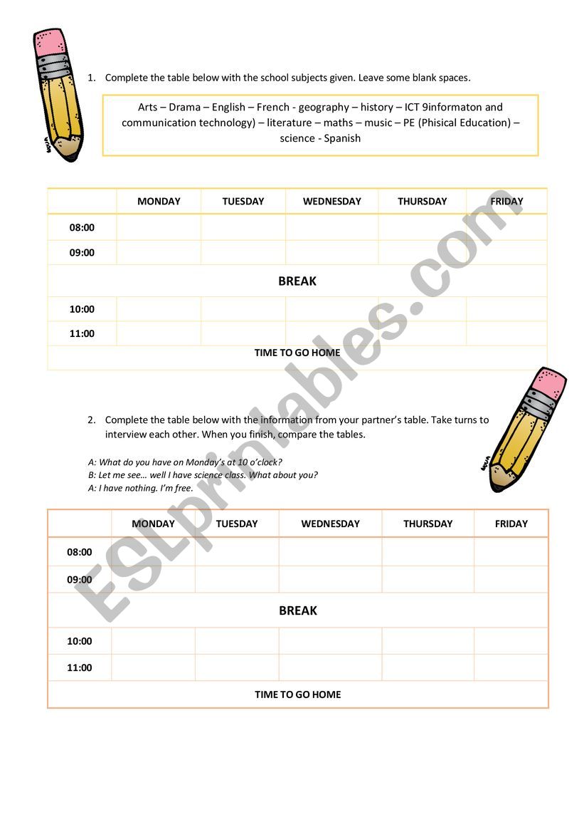 School Subject and days of the week speaking
