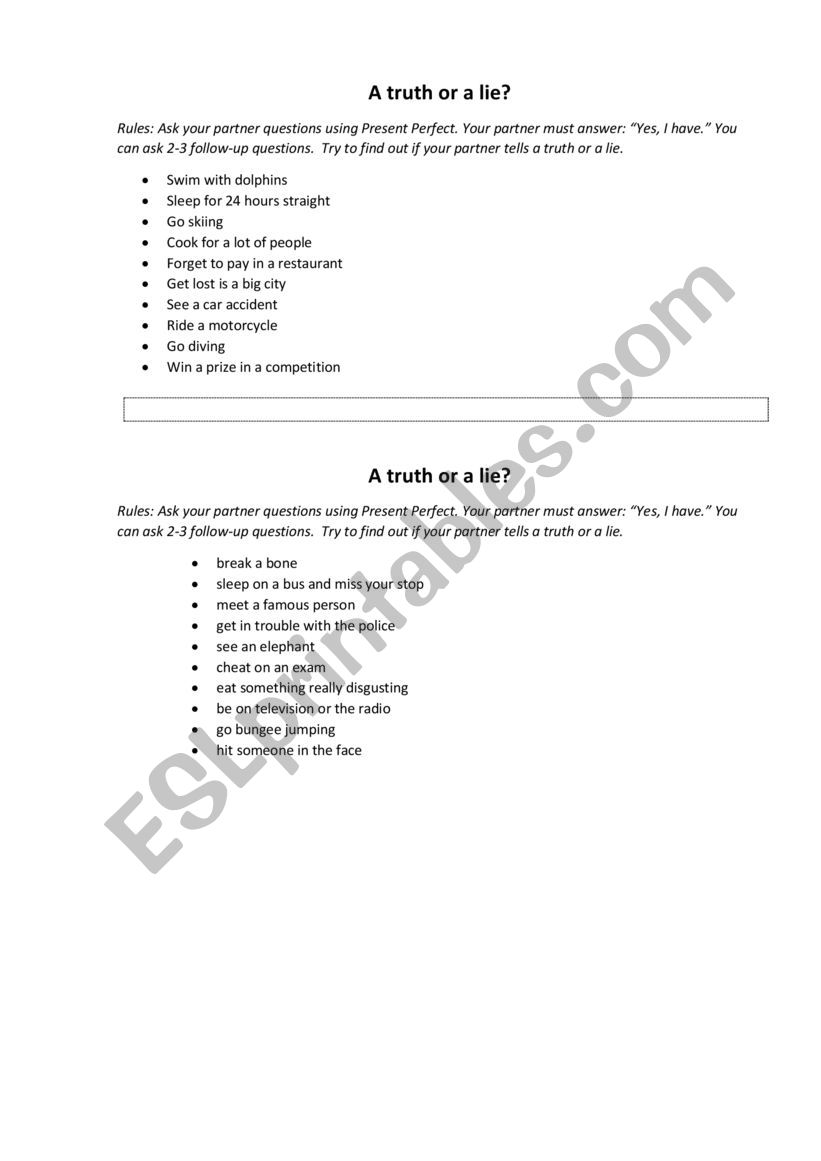 A truth or a lie? worksheet