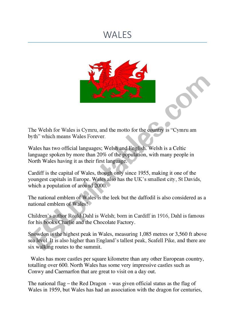 Wales worksheet