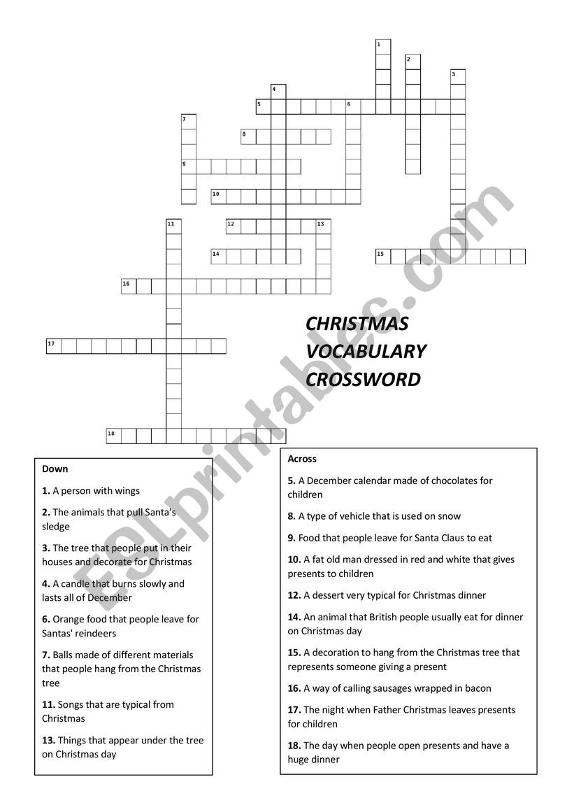 Christmas crossword worksheet