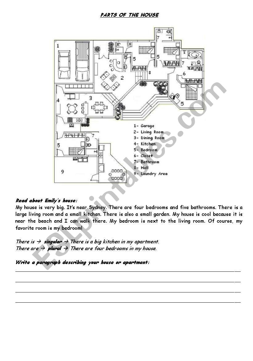 Parts of the house worksheet