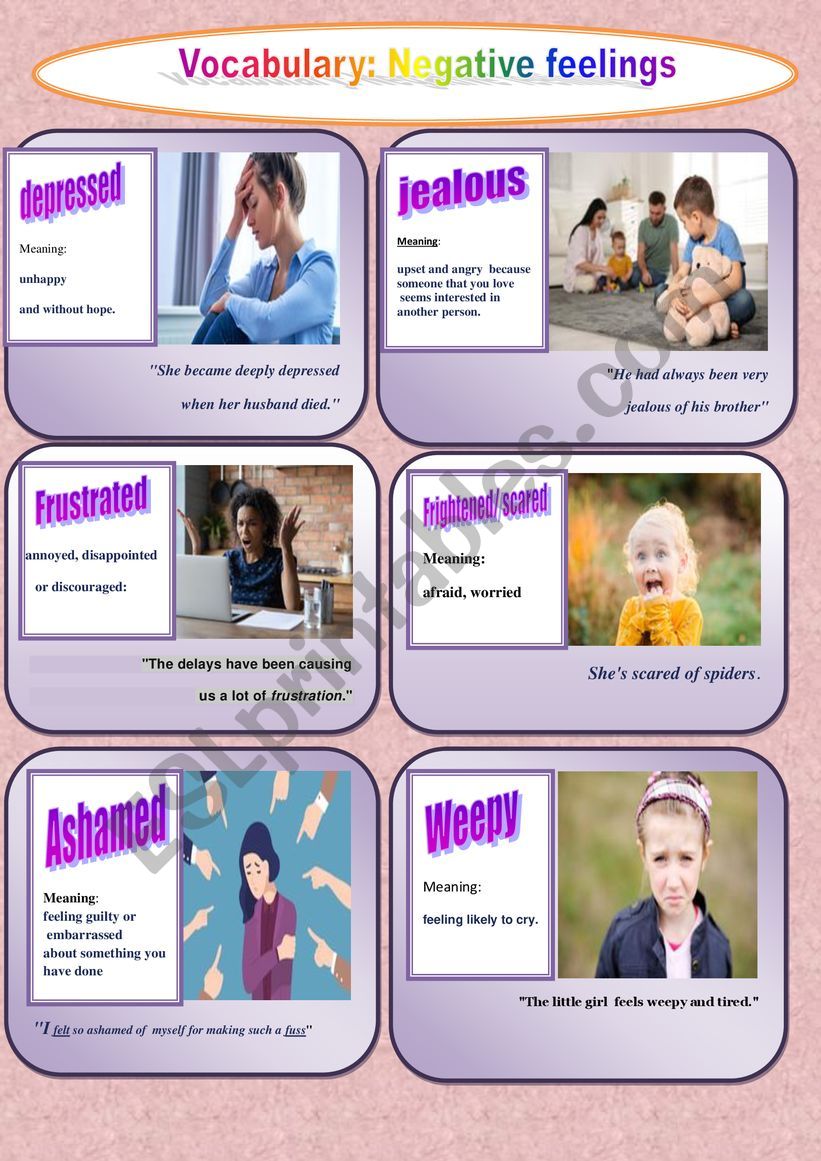 Vocabulary: NEGATIVE FEELINGS-FLASHCARDS SET1