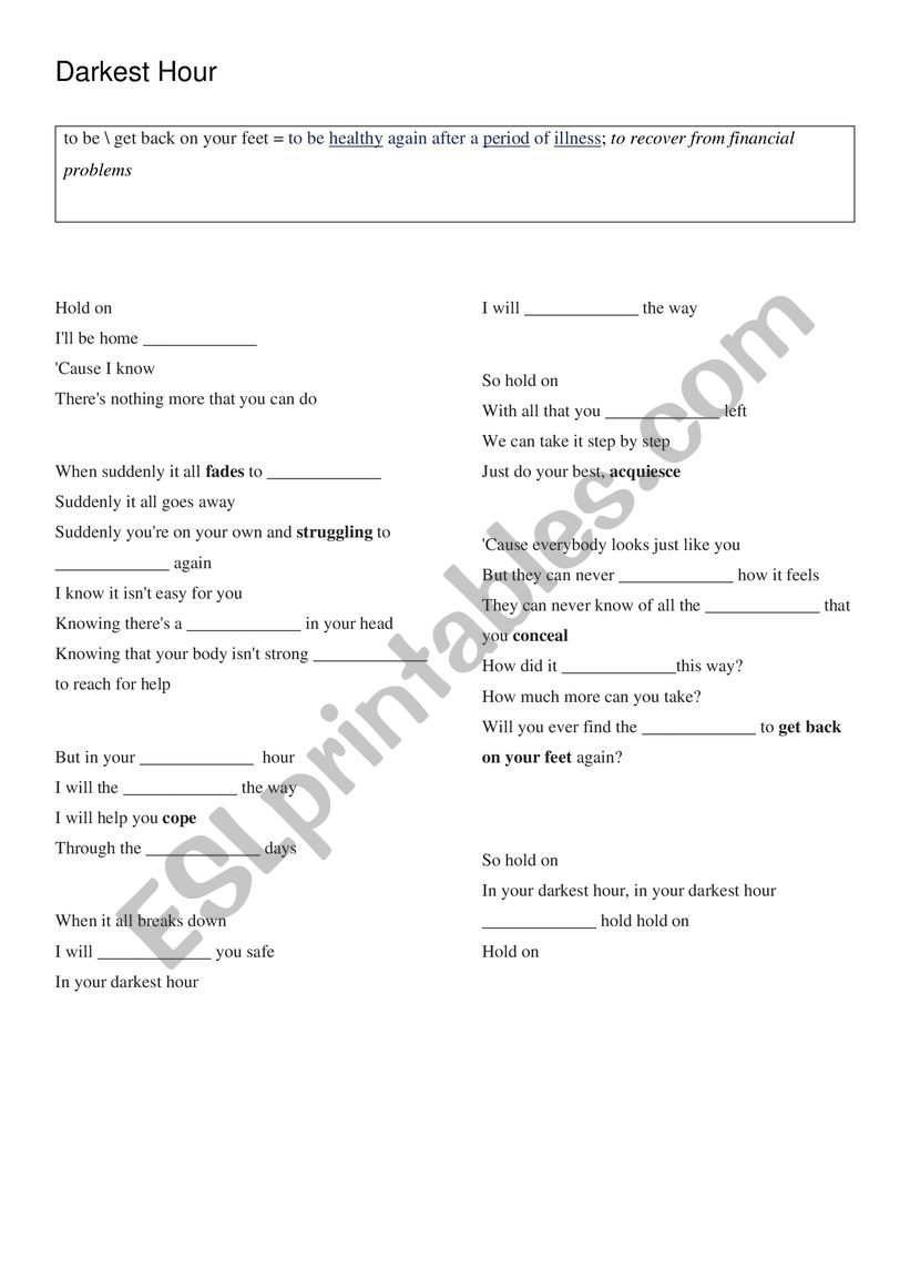 Darkest Hour worksheet