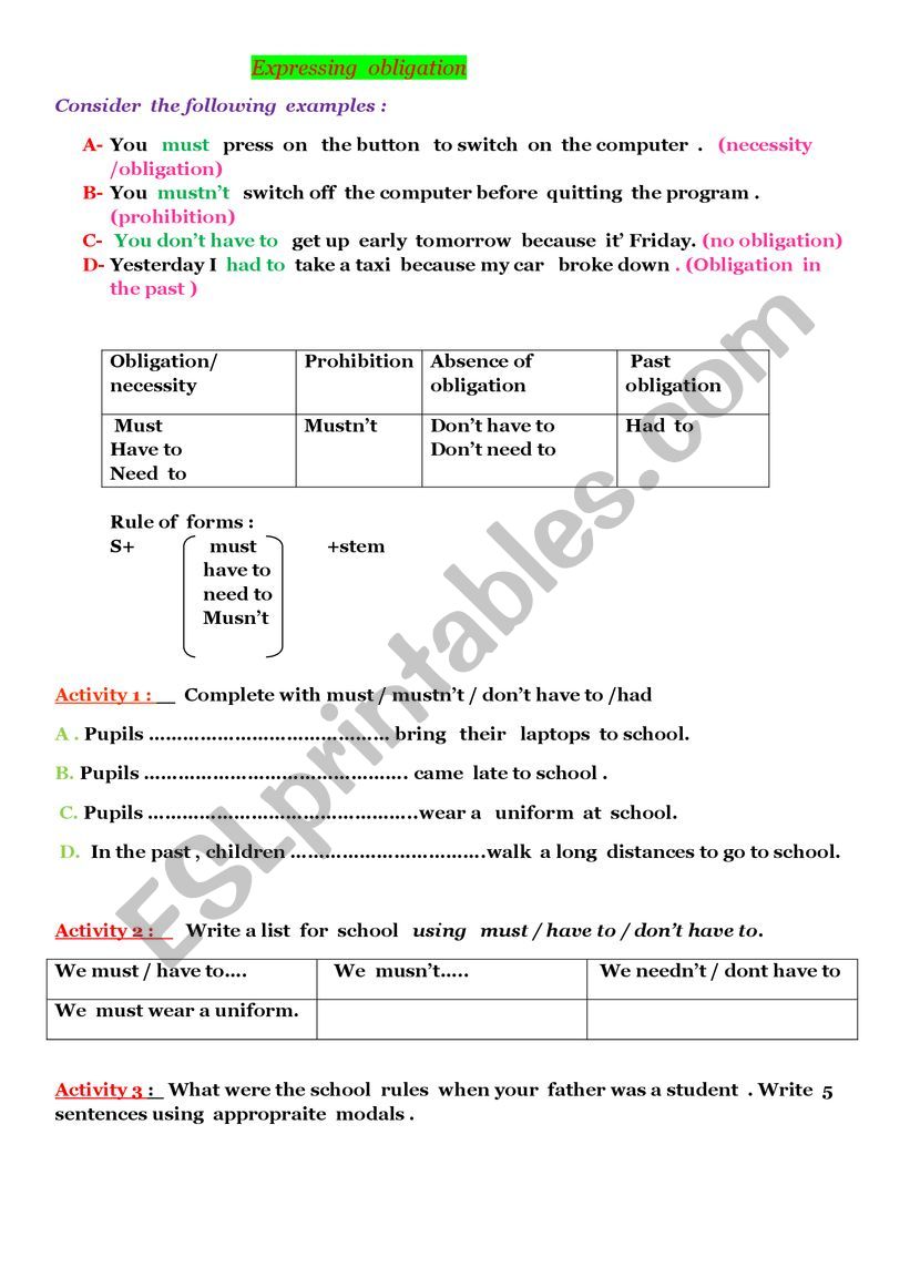 Modals  worksheet