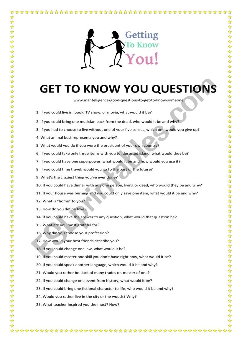 Getting to know you worksheet