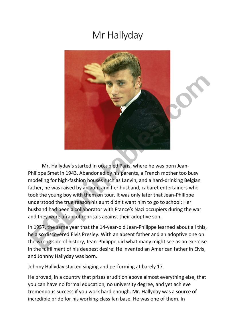 Who was Mr Hallyday ? worksheet