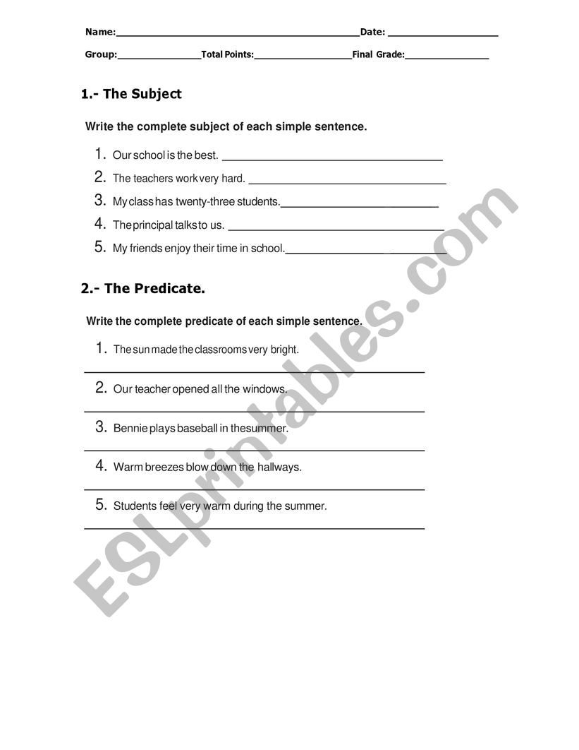 Grammar test  worksheet