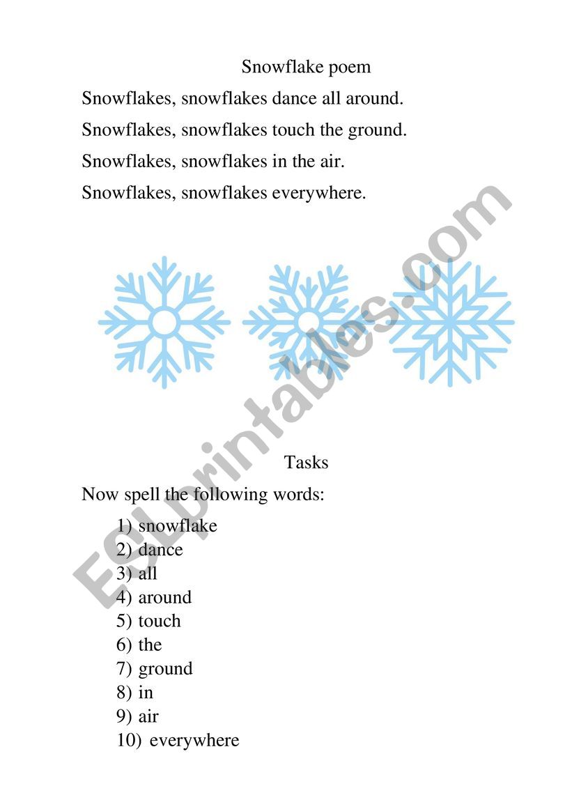 Snowflake poem worksheet