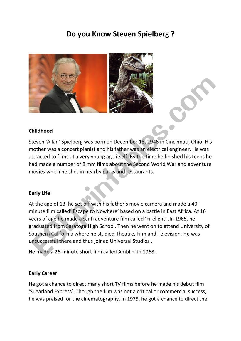 Do you Know Steven Spielberg? worksheet
