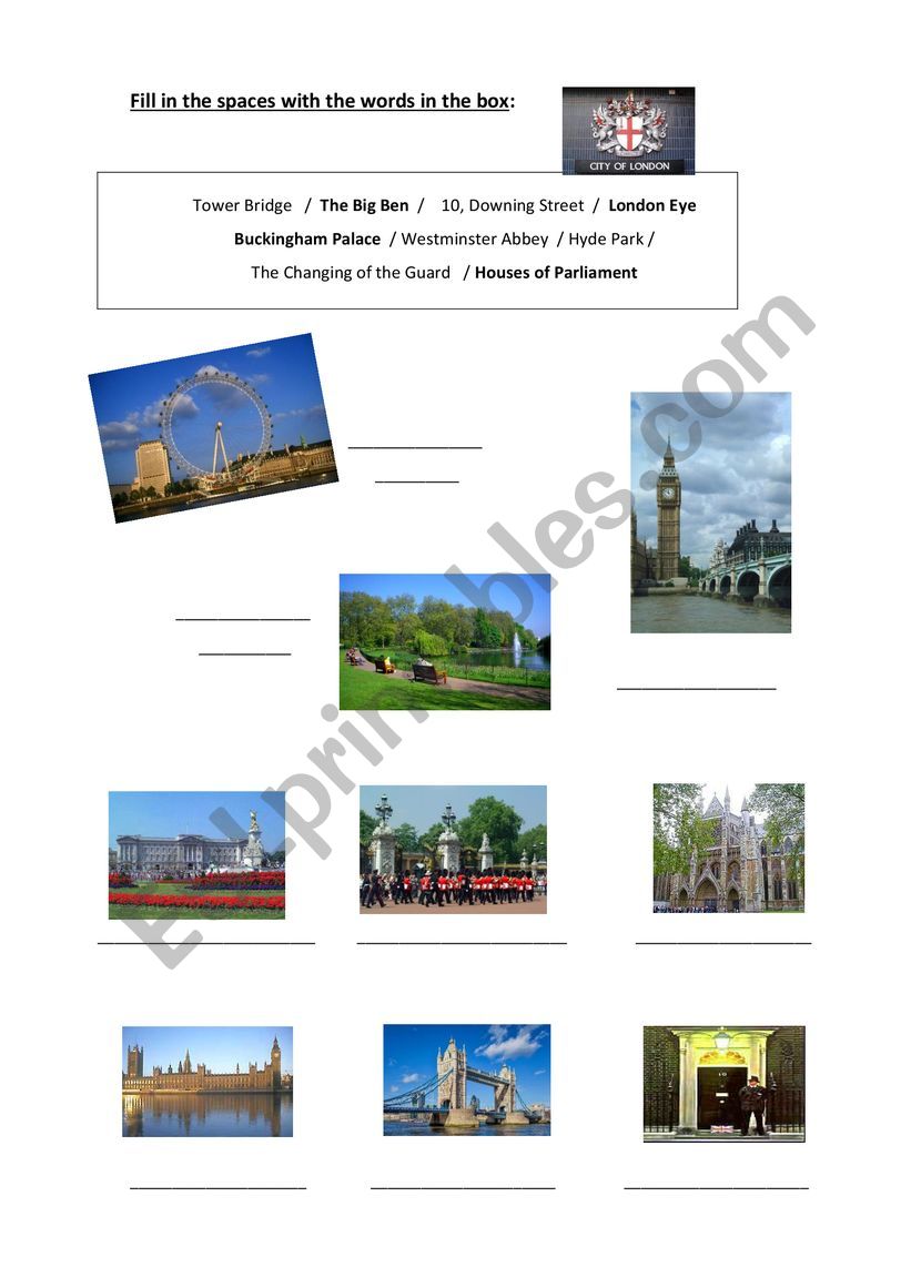 The city od London-landmarks worksheet