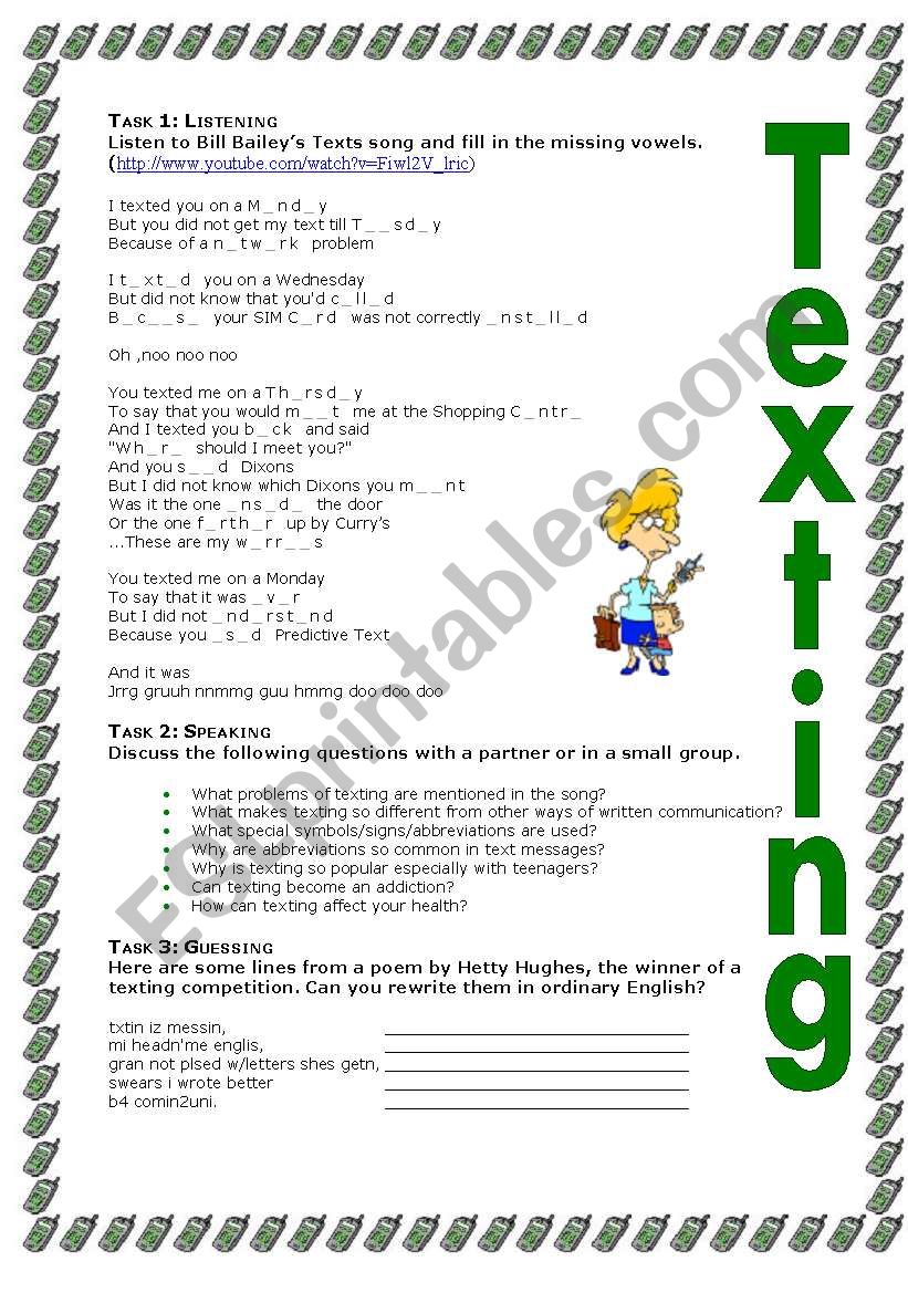 Texting worksheet