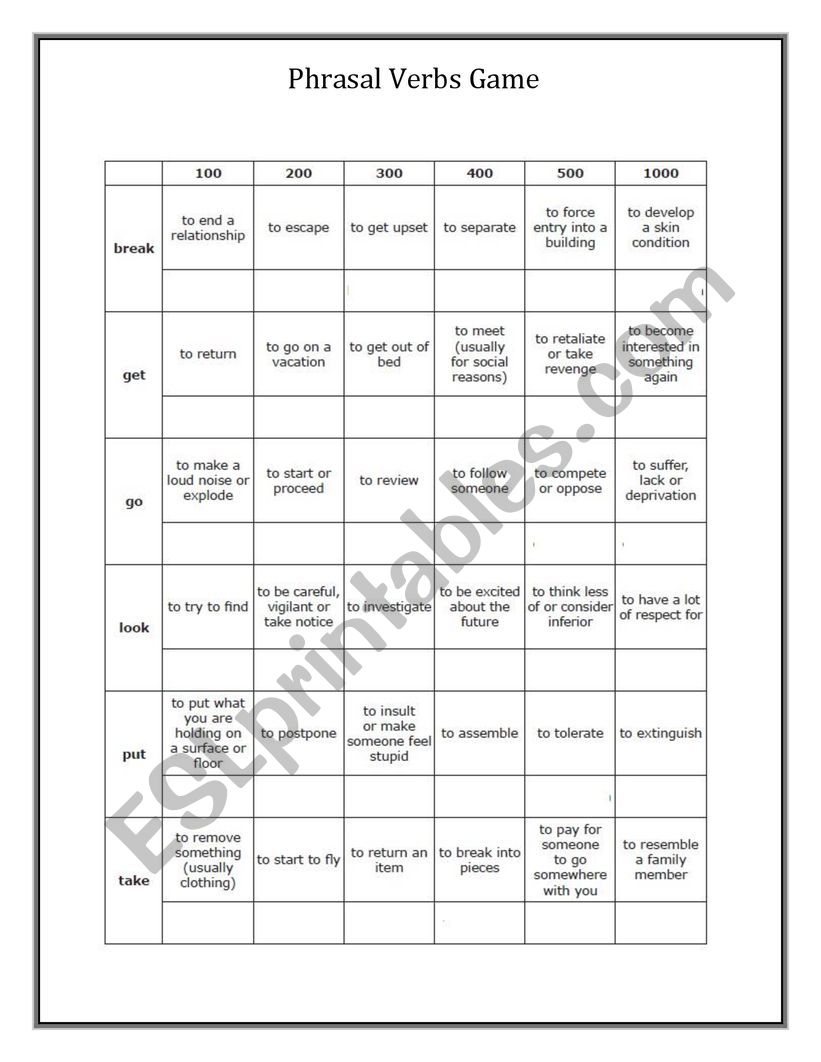 Phrasal verbs worksheet