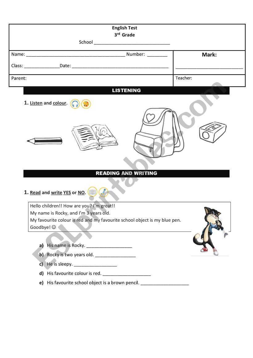 Test for young learners. worksheet