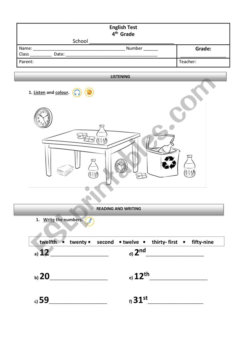 Test for young learners. worksheet