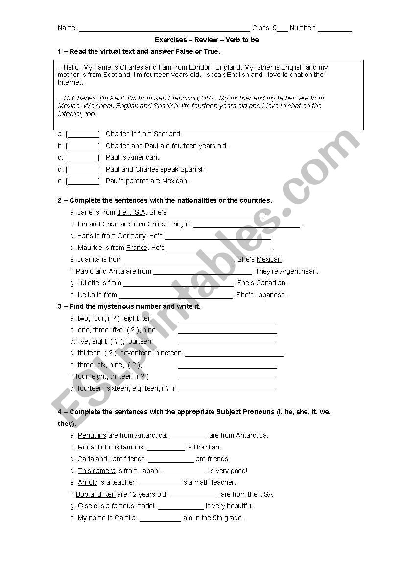 Exercises -  Review   worksheet