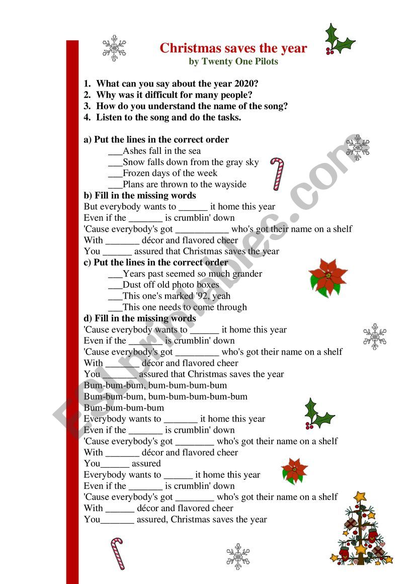 Christmas saves the year worksheet