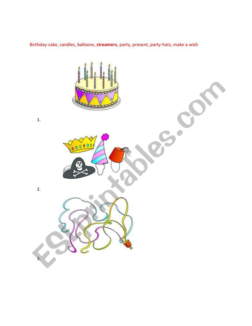 Birthday Vocabulary worksheet