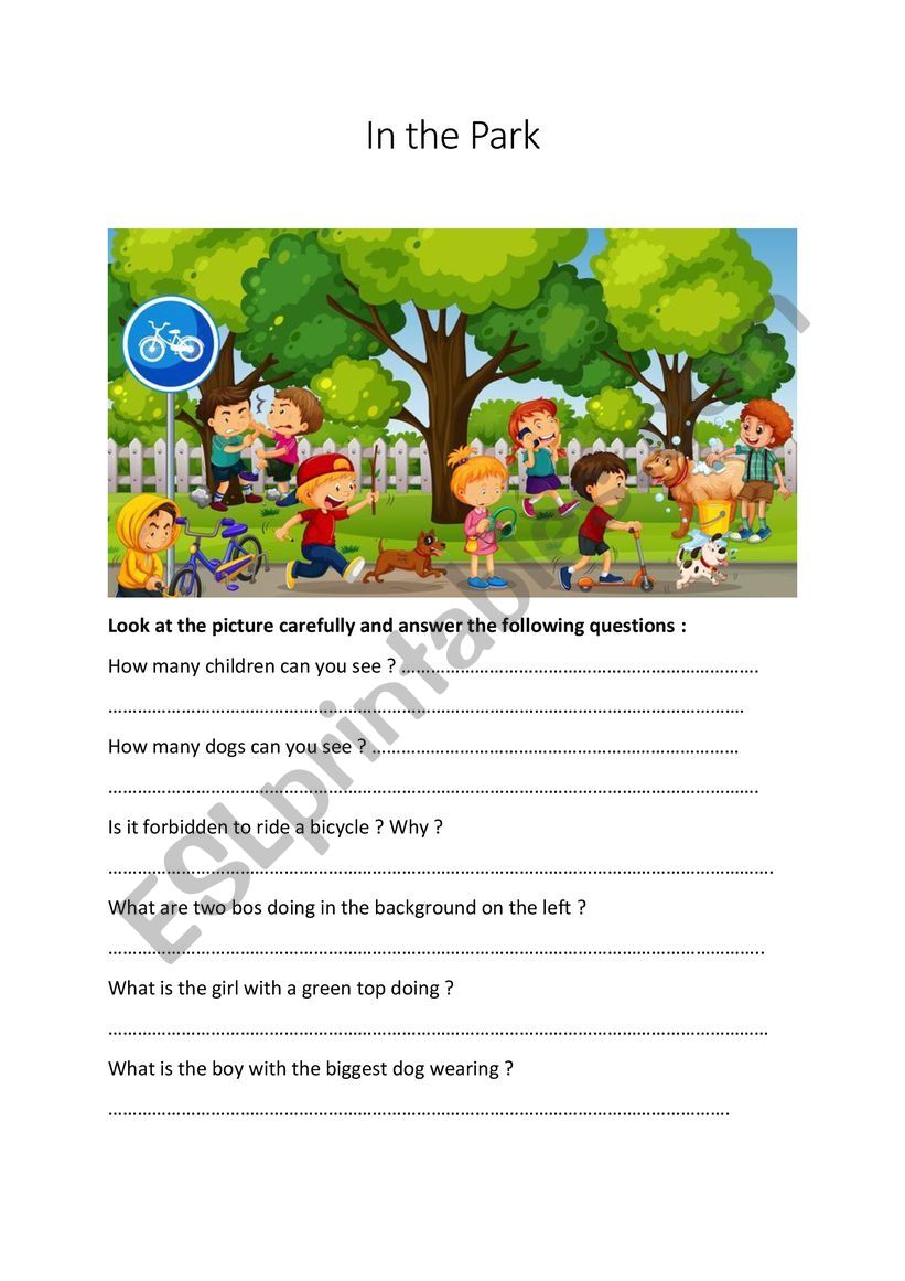 In the park worksheet