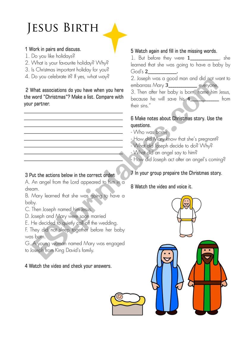 Christmas Jesus birth ESL worksheet by nas7891