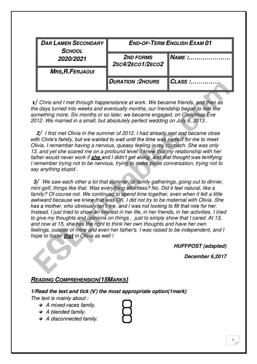 End-of-Term Exam 1 worksheet