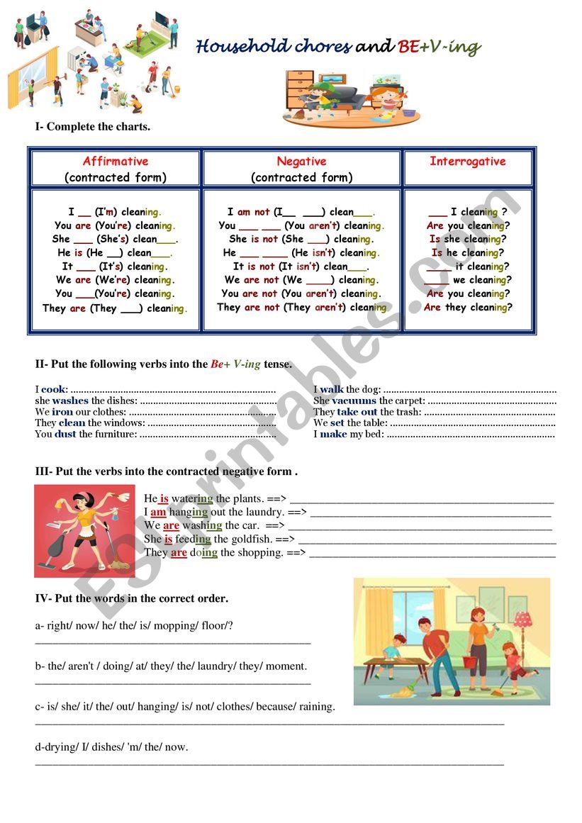 Household chores and Present Continuous