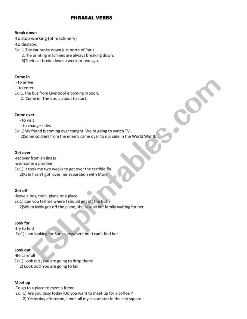 Phrasal Verbs worksheet