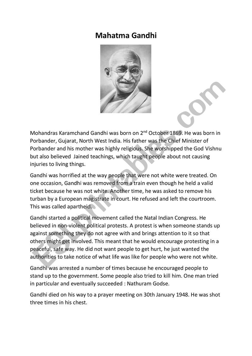 Mahatma Gandhi worksheet