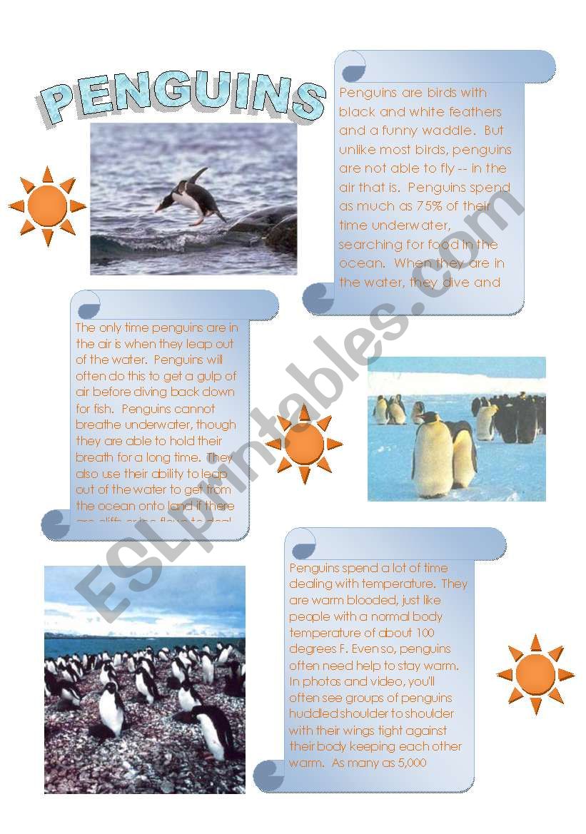 Penguins = Interesting reading with follow up questions (2 pages)