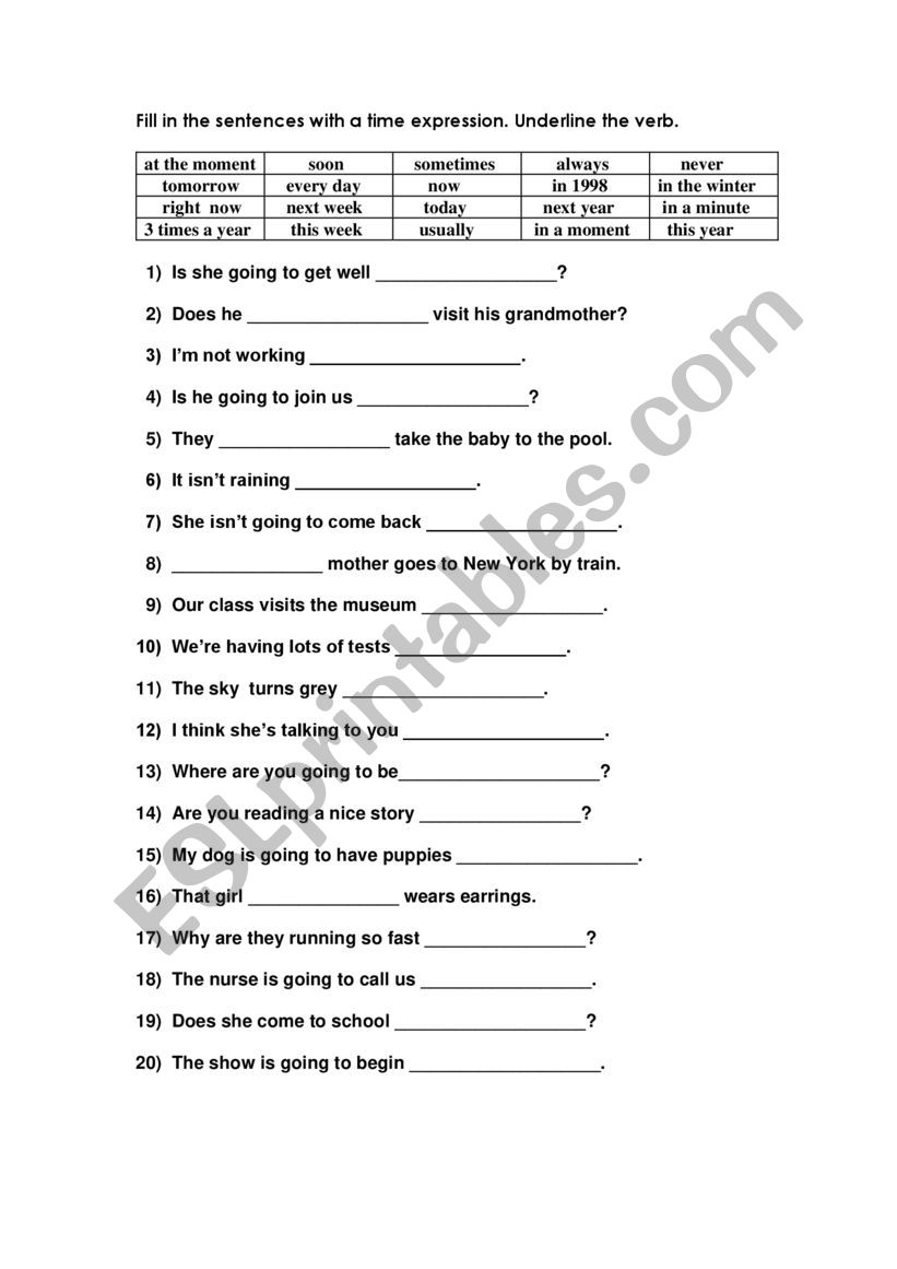 TIME EXPRESSIONS worksheet