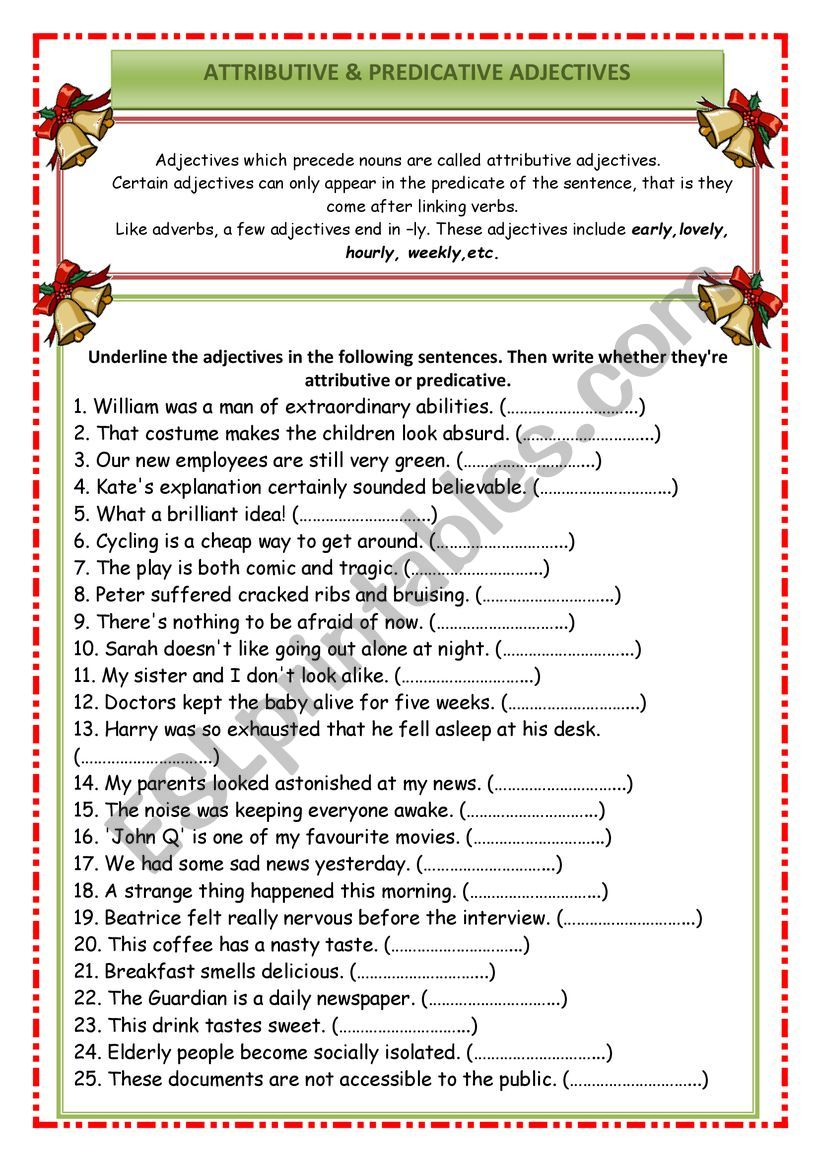 attributive and predicative adjectives