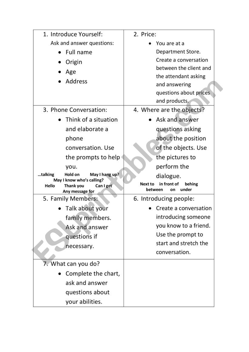 staions worksheet