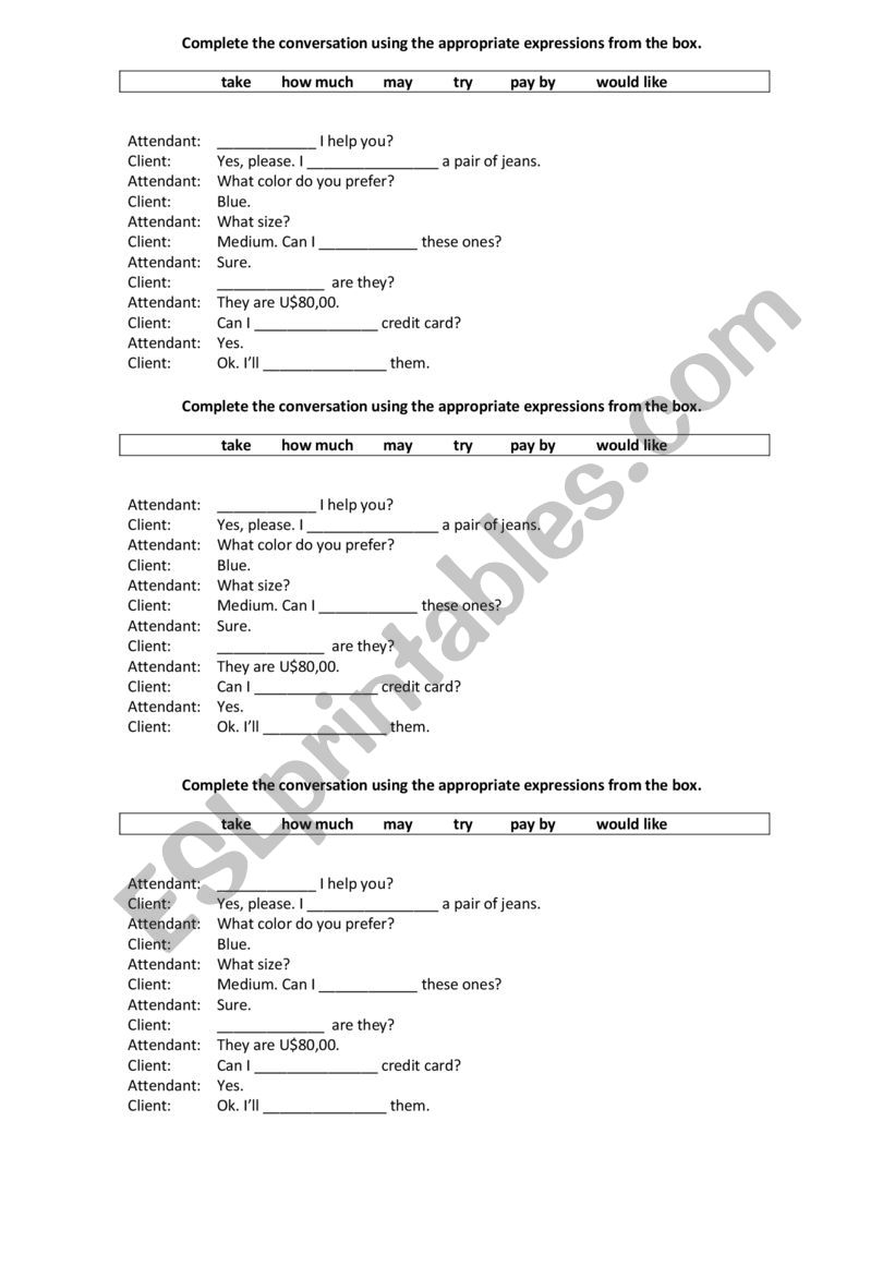 how much conversation worksheet