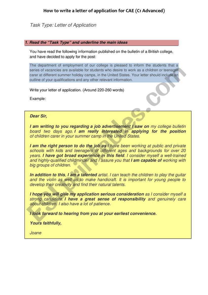 how to write an application letter c1