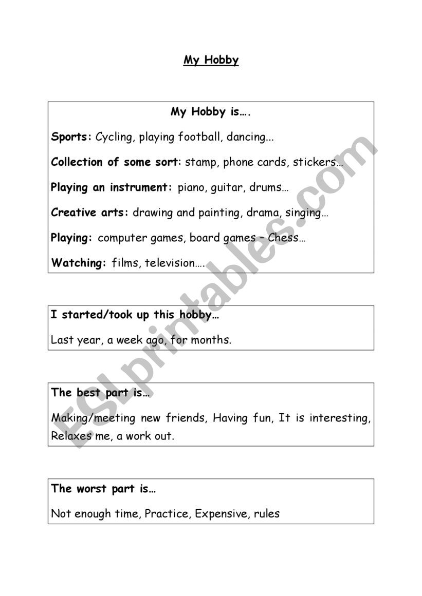 How to tell about your hobby? worksheet