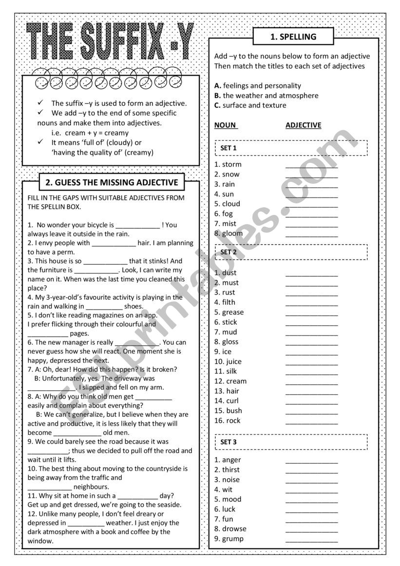 The Suffix -y worksheet