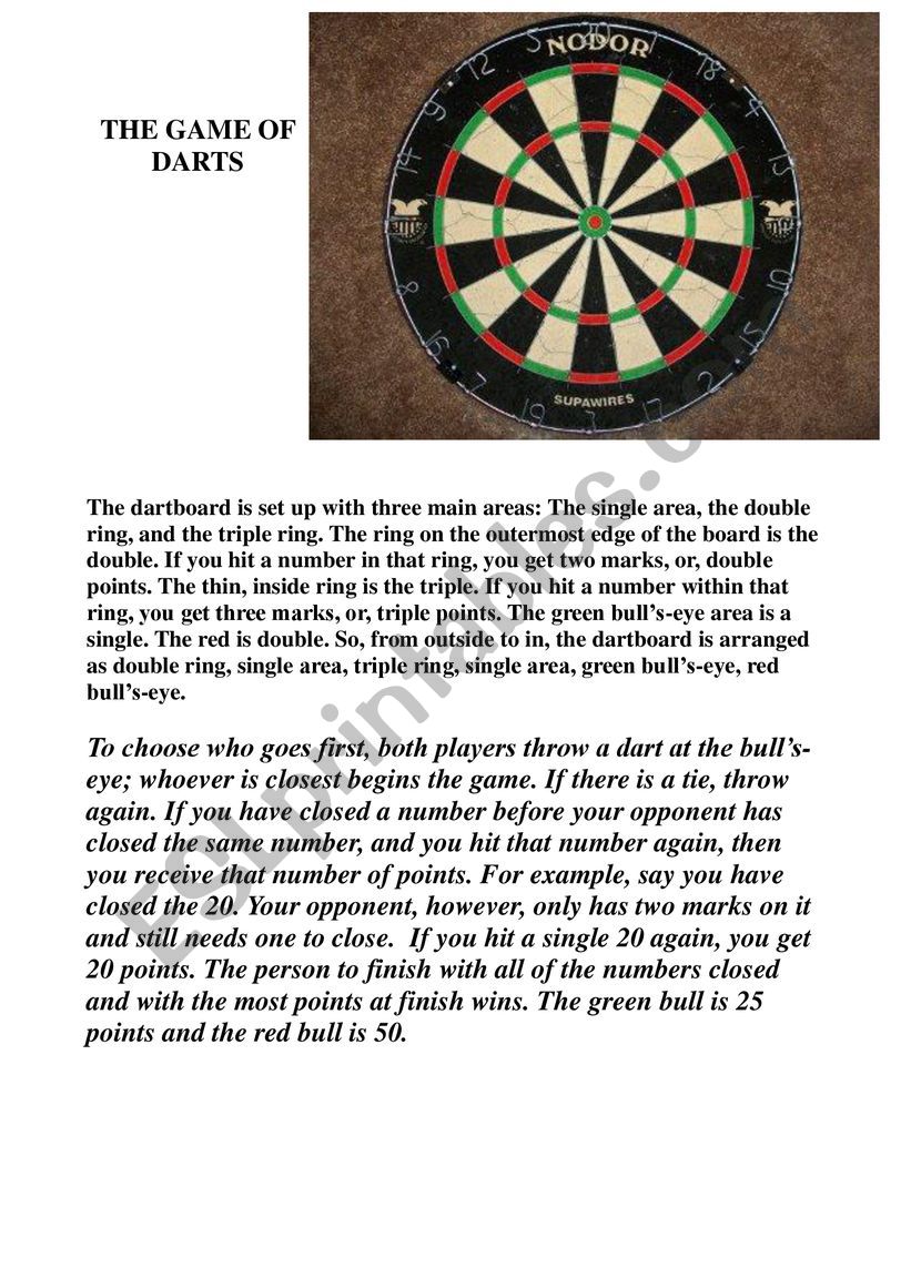The game of darts worksheet