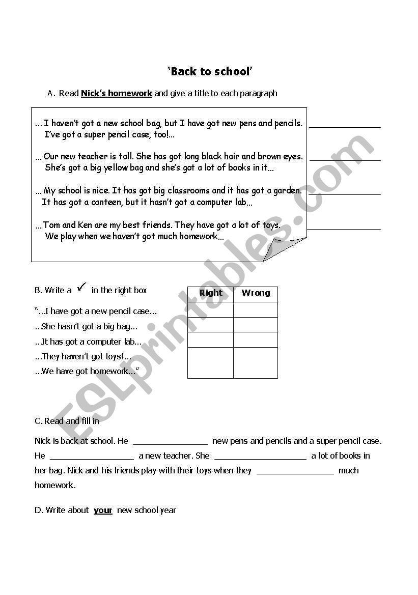 Back To School worksheet