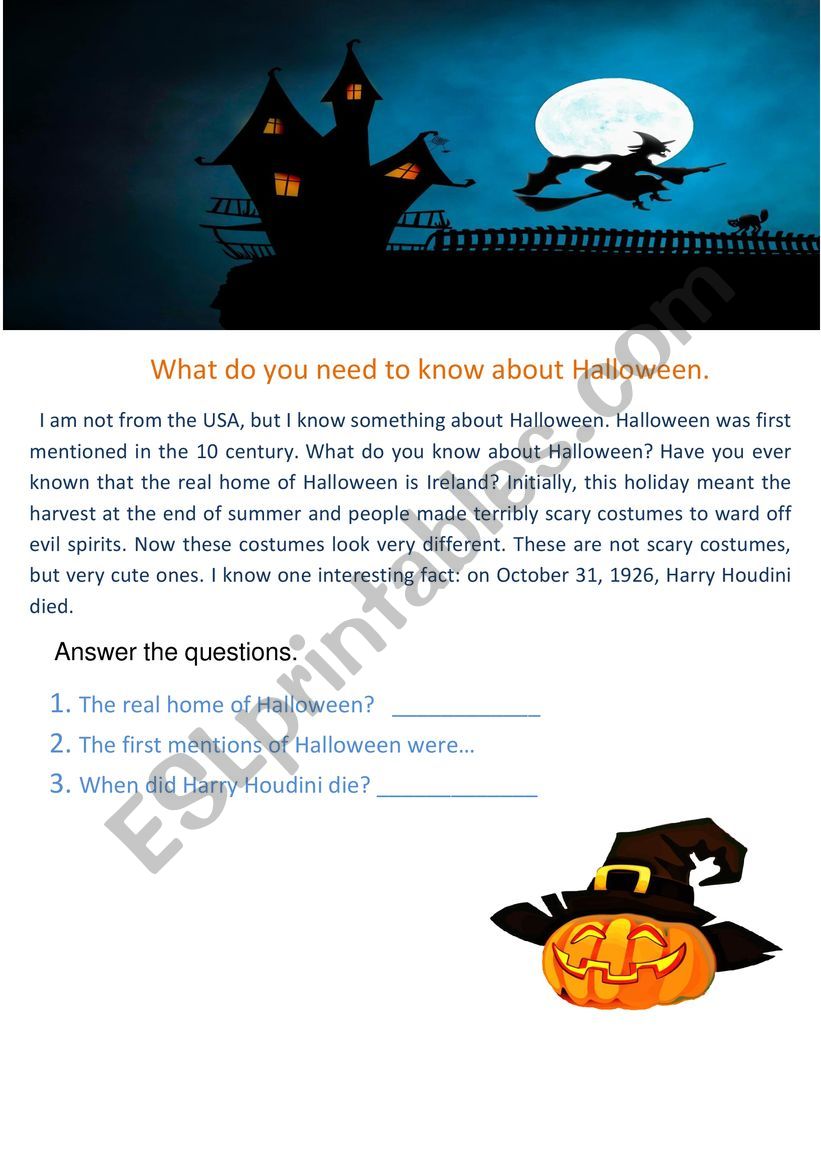 The history of Halloween worksheet