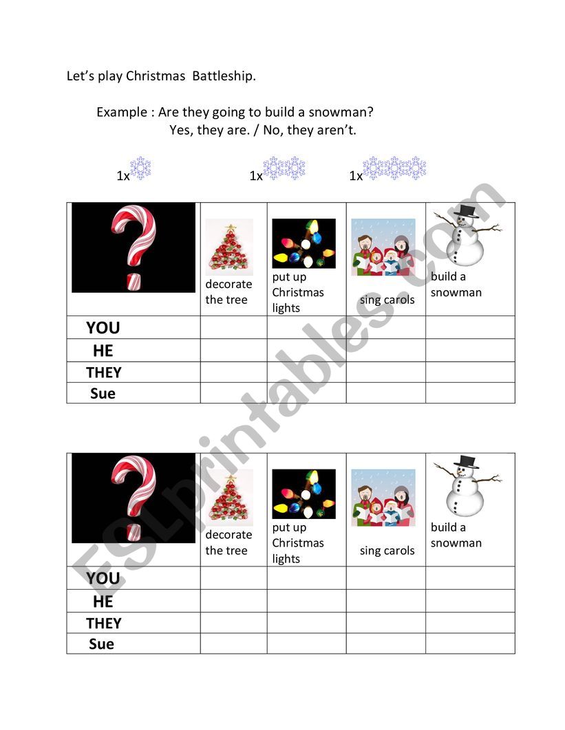 Xmas Battleship worksheet