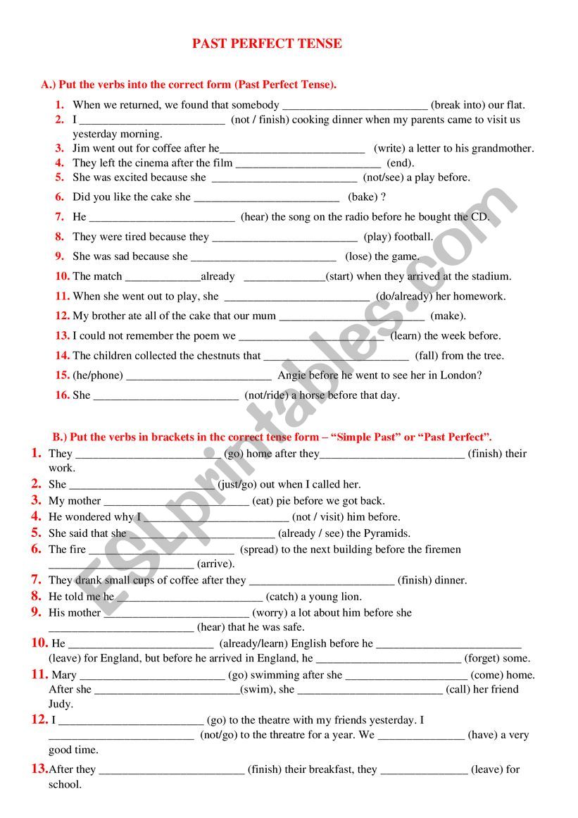 The Past Perfect Tense worksheet