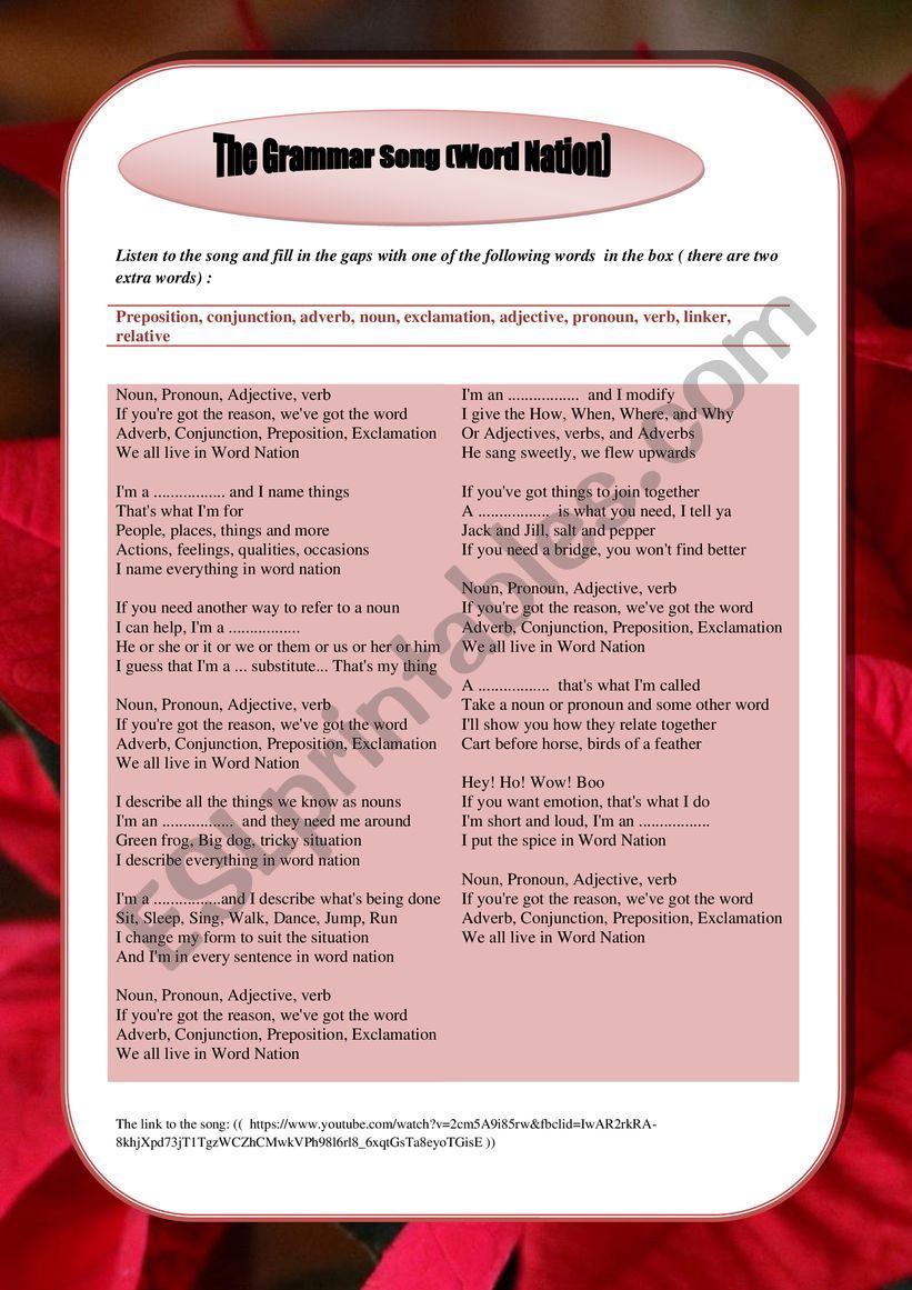 Catchy song to learn English grammar: the eight parts of speech Part