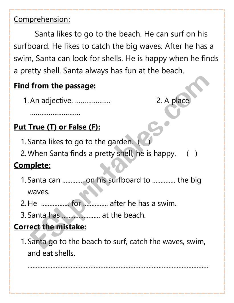 comprehension passages  worksheet