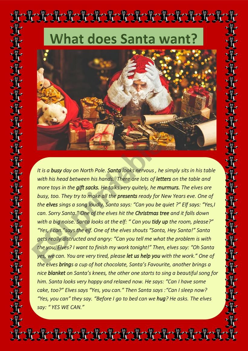 WHAT DOES SANTA WANT? worksheet