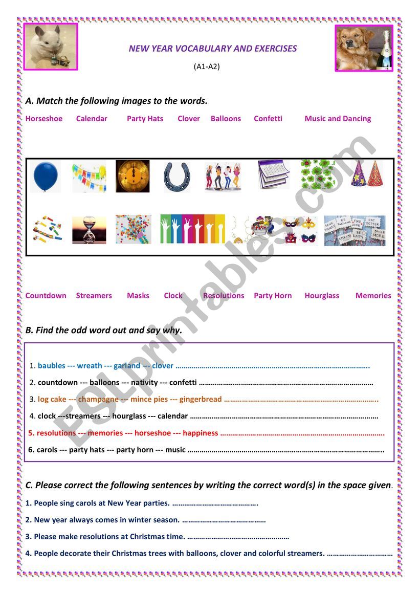 NEW YEAR VOCABULARY AND RELATED ACTIVITIES