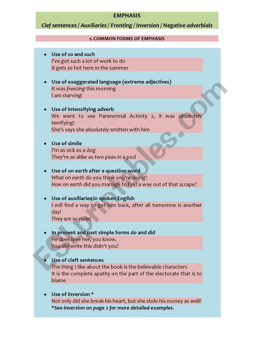 Emphatic sentences English - Summary (Advanced Learners of English - C1 & C2)