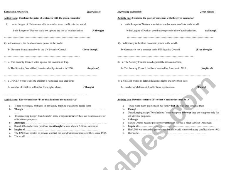 expressing concession worksheet