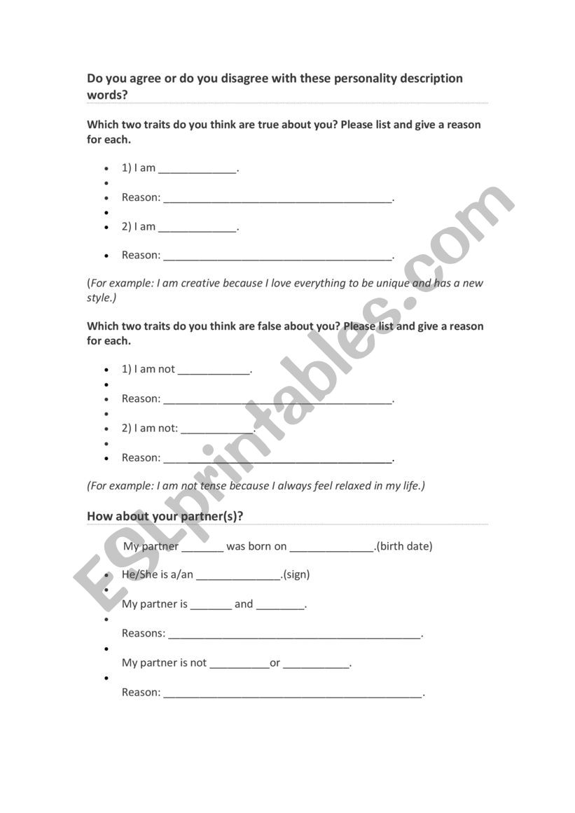 Star Sign survey worksheet