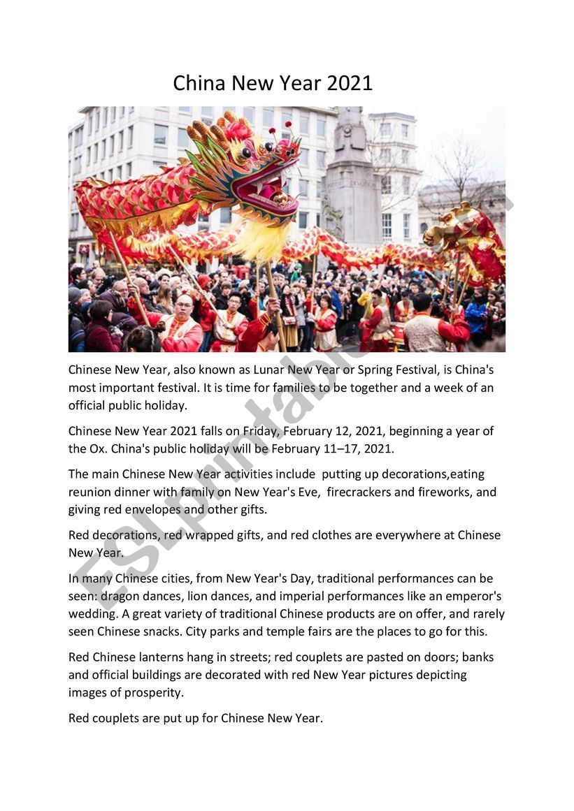 Chinese New Year 2021 worksheet